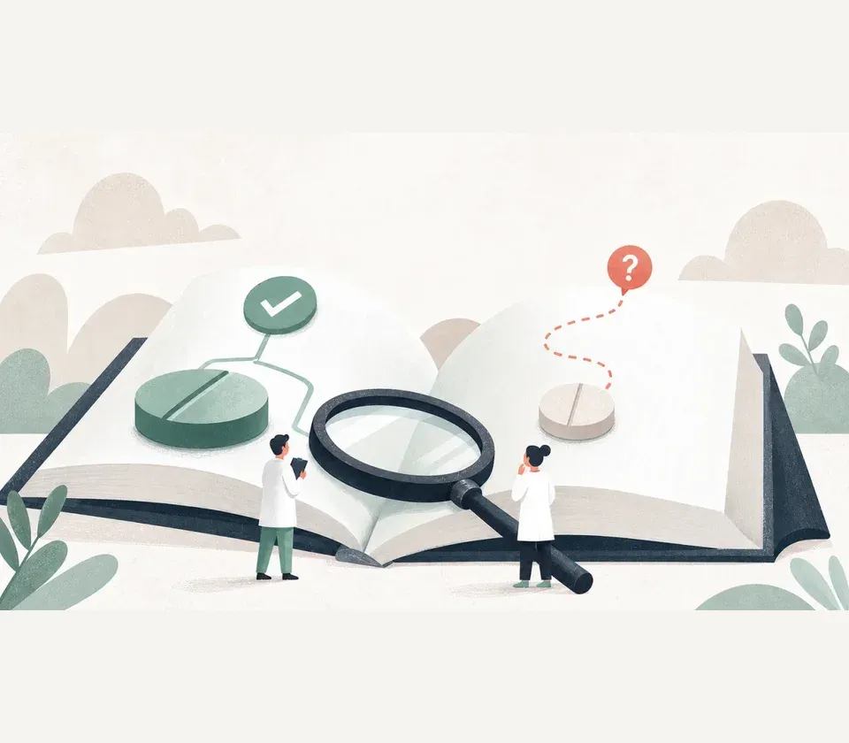 Researchers inspect verified combination-medicine evidence and an uncertain standalone record